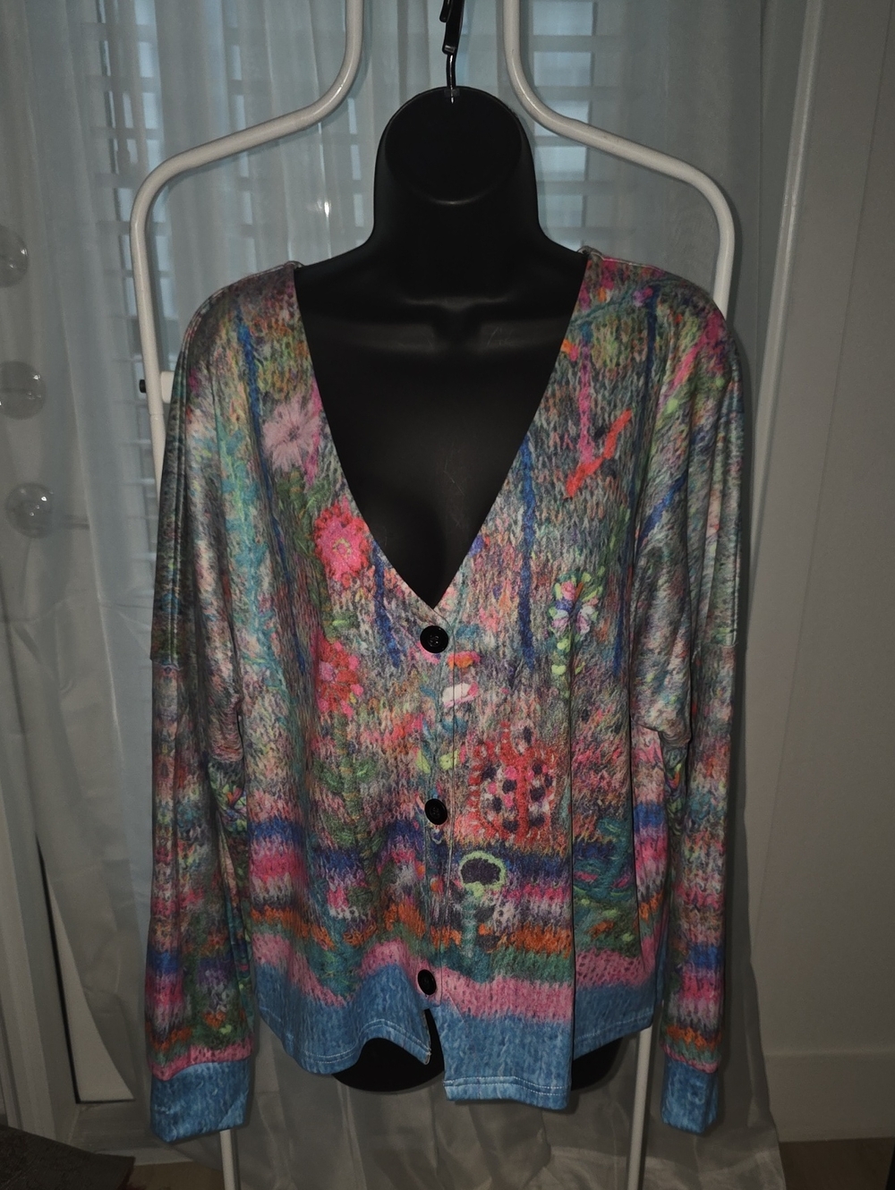 Multicolor V-Neck Button Front Women’s Cardigan